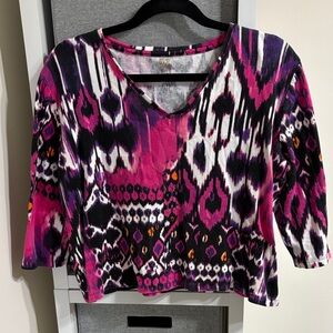 Anne Klein Pink and Black Patterned Blouse